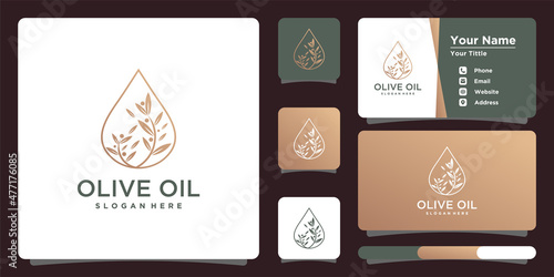 Olive oil logo design template unique and business card. Premium Vector