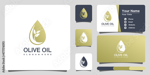 Olive oil logo design template unique and business card. Premium Vector