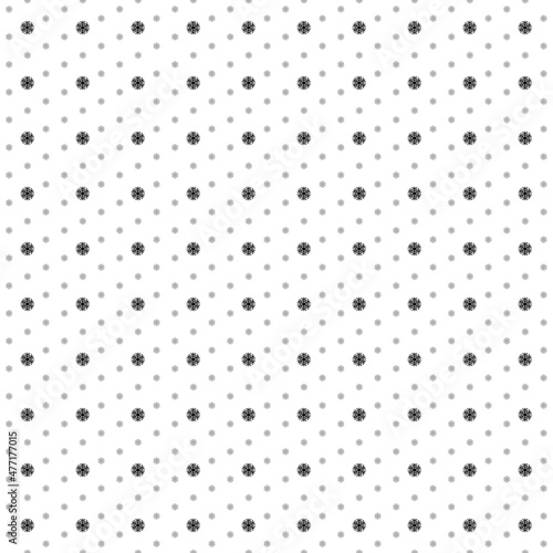 Square seamless background pattern from geometric shapes are different sizes and opacity. The pattern is evenly filled with small black snowflake symbols. Vector illustration on white background