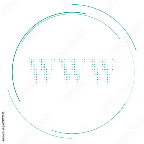 The www symbol filled with teal dots. Pointillism style. Vector illustration on white background