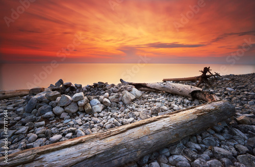 Sunset on the rocky shore of Washington Island, Door County, Wisconsin. photo