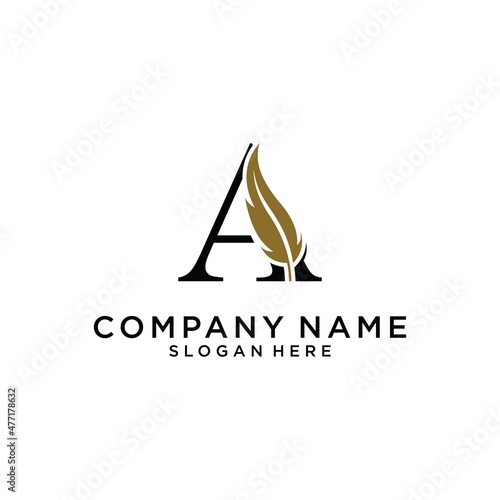 Initial Letter A Logo with feather concept.