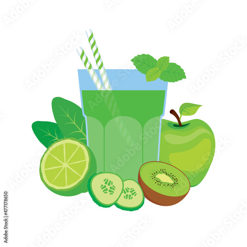 Healthy fresh vitamin green vegetable fruit juice drink icon vector. Glass of green smoothie icon. Green detox juice icon isolated on a white background