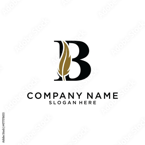 Initial Letter B Logo with feather concept.