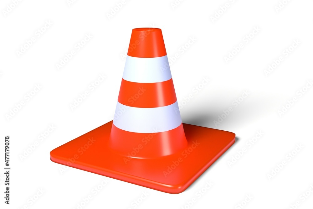 3d render illustration orange plastic traffic cone isolated on white background. Realistic orange road cone with stripes icon. 3d render illustration orange plastic traffic cone isolated on white background. Realistic orange road cone with stripes icon.