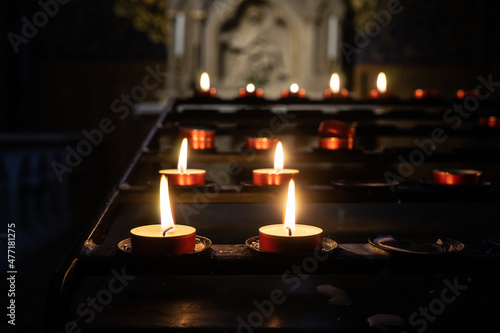 Peaceful candle lights in a church