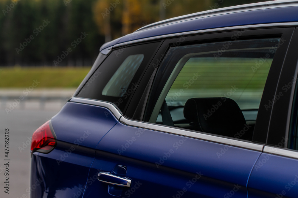 The back of car. Car door close up.