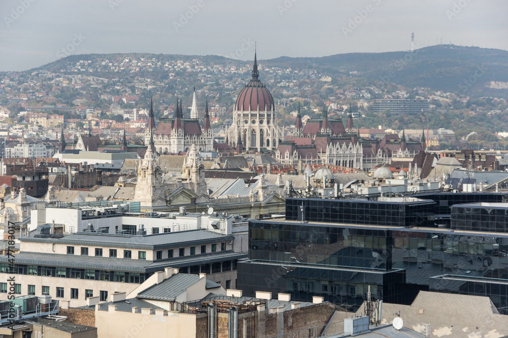 Top view of the historical center of Budapest