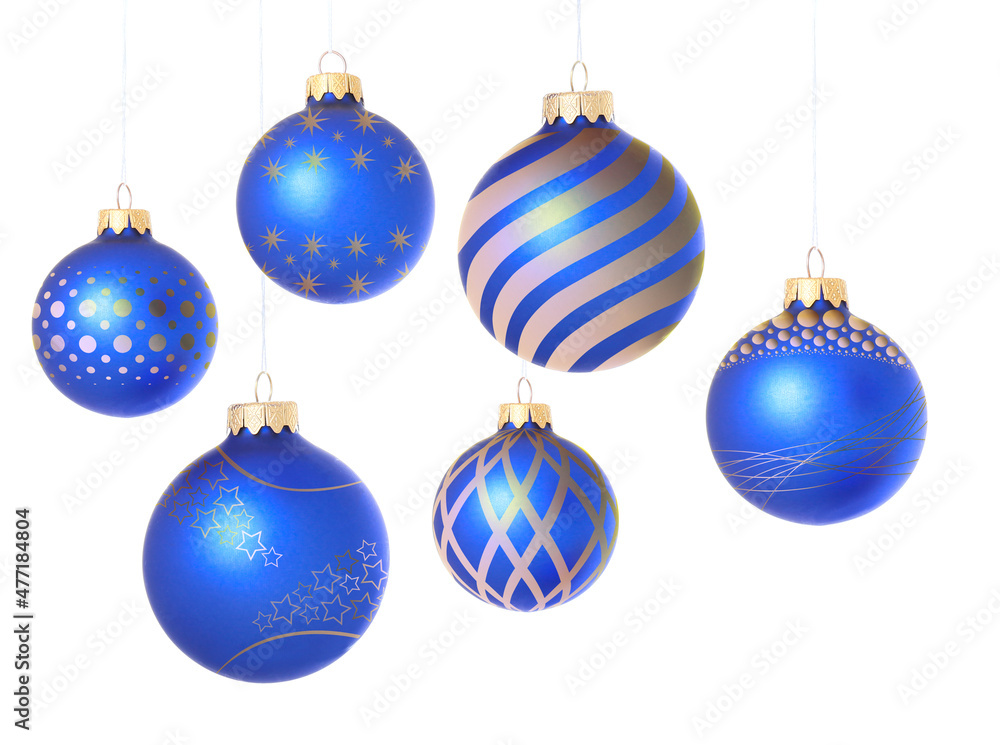 Collection of beautiful Christmas balls on white background
