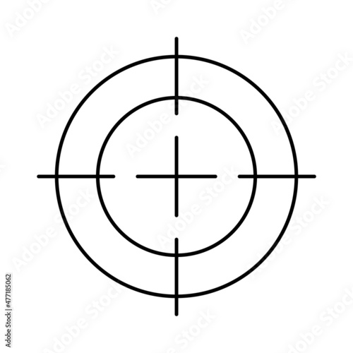 Round target with a cross inside. Simple outline black and white vector icon with thin lines. Editable line thickness