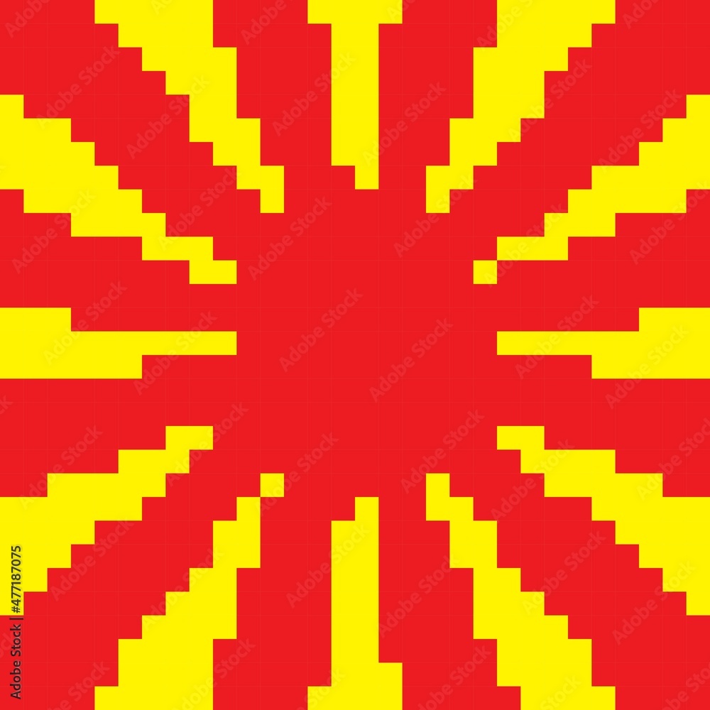 Fototapeta premium Yellow and red Sunburst or Sunlight pixel art background. Vector illustration.