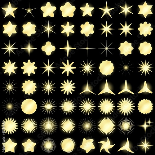 Gold twinkling stars shape set. Vector illustration.