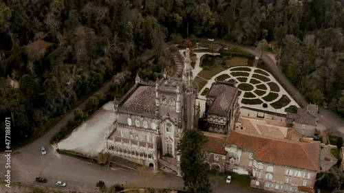 Aerial view of luxury palace hotel surrounded by beautiful garden, Serra do Bussaco photo