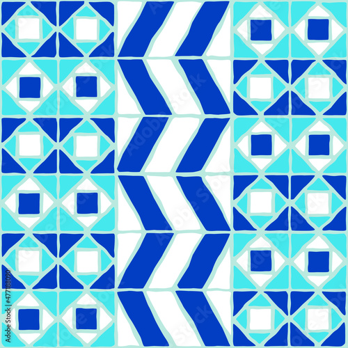 Vintage mosaic pattern. Blue portuguese tile. (ID: 477188090)