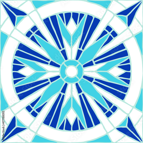 Vintage mosaic pattern. Blue portuguese tile. (ID: 477188092)