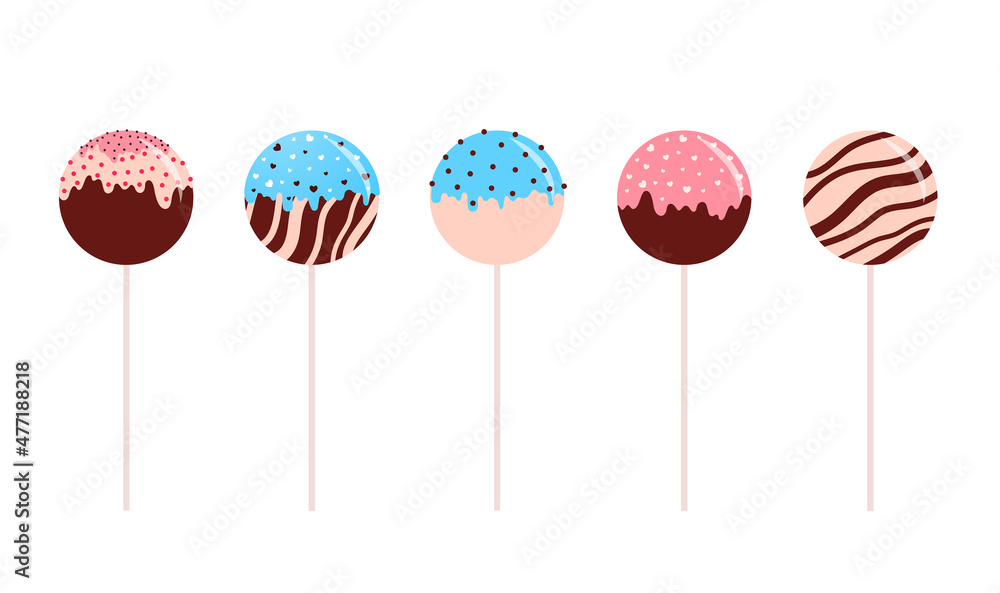 Vector icon set with cake pops. Cartoon style. Vector icon set with cake pops. Cartoon style.