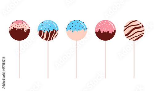 Vector icon set with cake pops. Cartoon style.