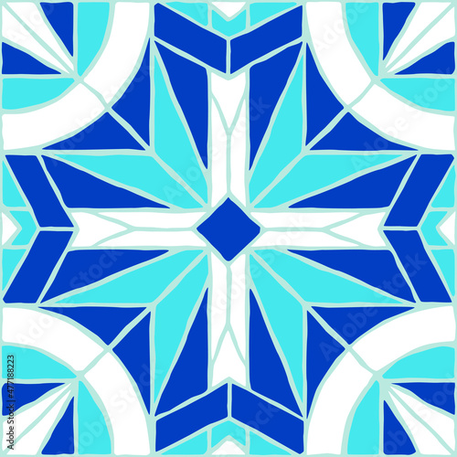 Vintage mosaic pattern. Blue portuguese tile. (ID: 477188223)