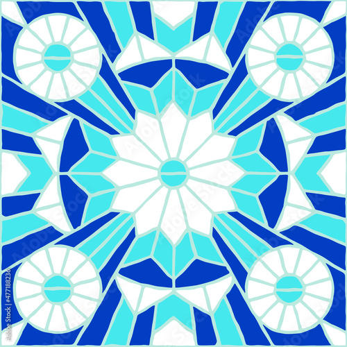 Vintage mosaic pattern. Blue portuguese tile. (ID: 477188236)