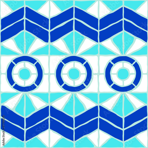Vintage mosaic pattern. Blue portuguese tile. (ID: 477188241)