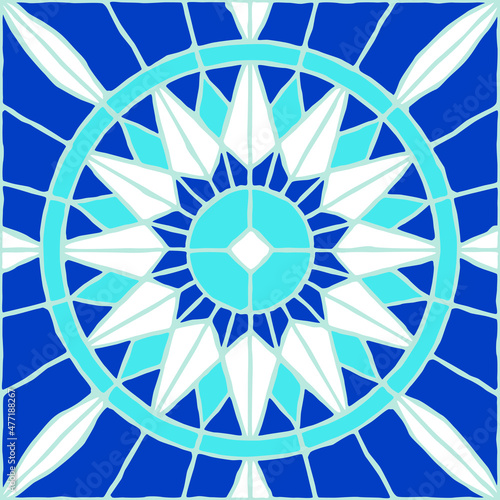 Vintage mosaic pattern. Blue portuguese tile. (ID: 477188267)