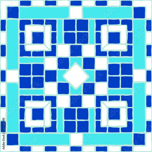 Vintage mosaic pattern. Blue portuguese tile. (ID: 477188448)