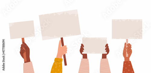 Female hands hold banners
