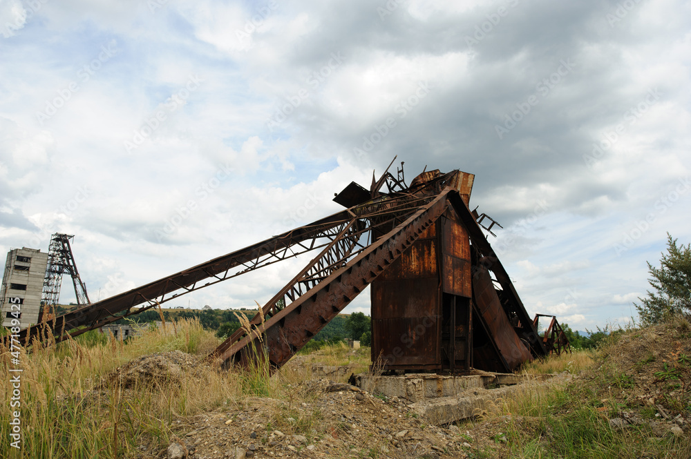 factory. vertical shaft of an abandoned salt mine in ukraine