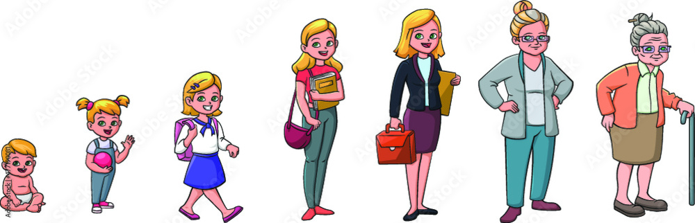 Cartoon Vector Illustration Of An Age Progression Female Stock Vector Cartoon Vector Illustration Of An Age Progression Female Stock Vector