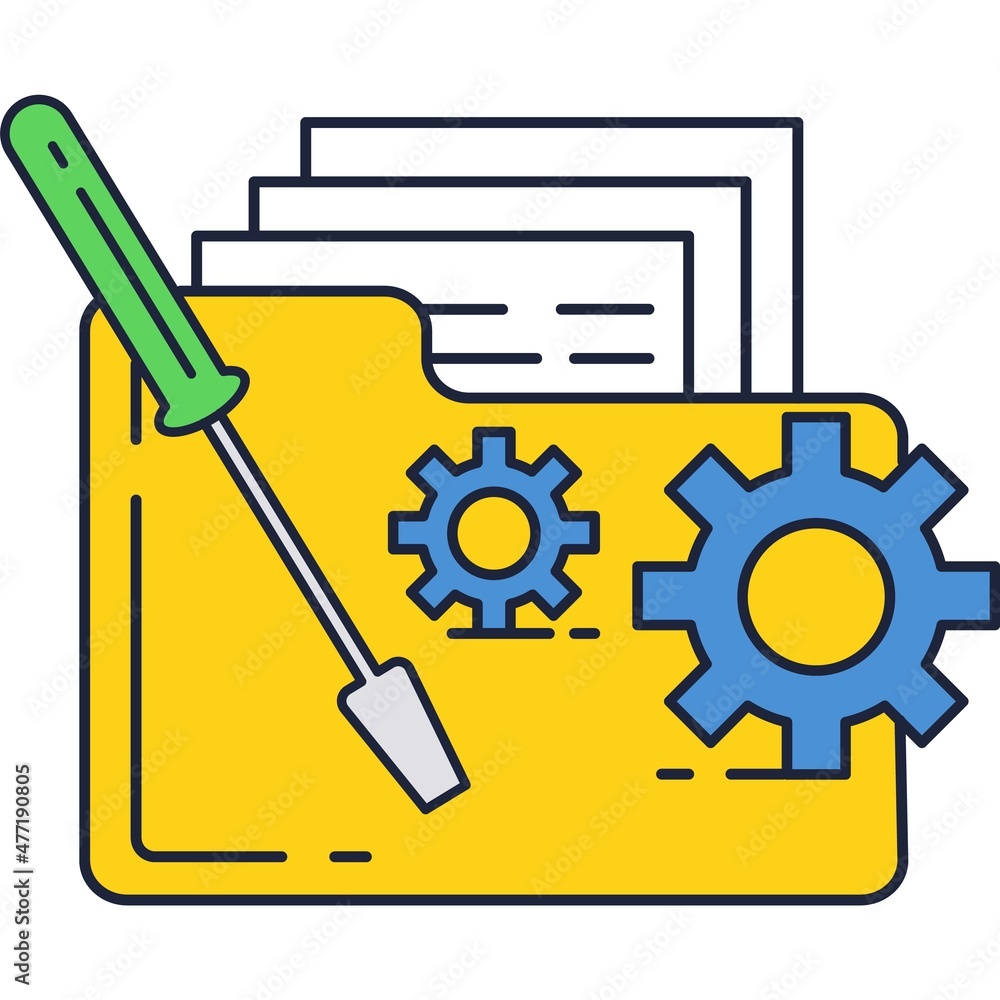 Data folder with gear and screwdriver vector icon Data folder with gear and screwdriver vector icon