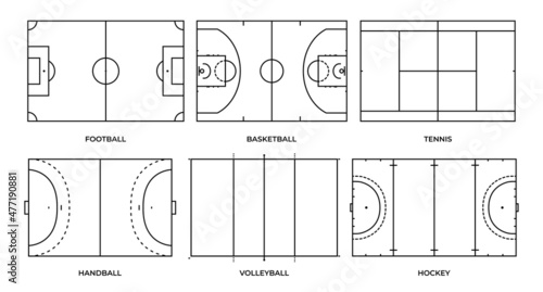 Outline sports fields football basketball tennis volleyball handball hockey