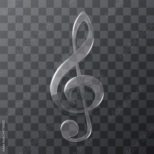 Glass treble clef on transparent background. Vector