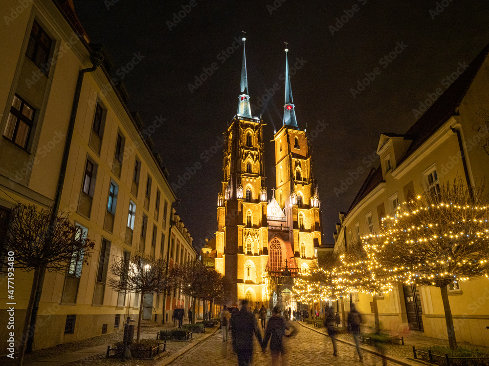 Wrocław Poland City Shape Twin Towers during Night 