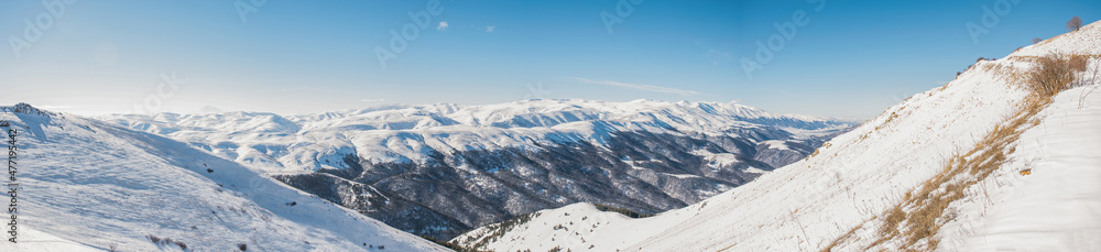 beautiful panorama of the mountains in winter