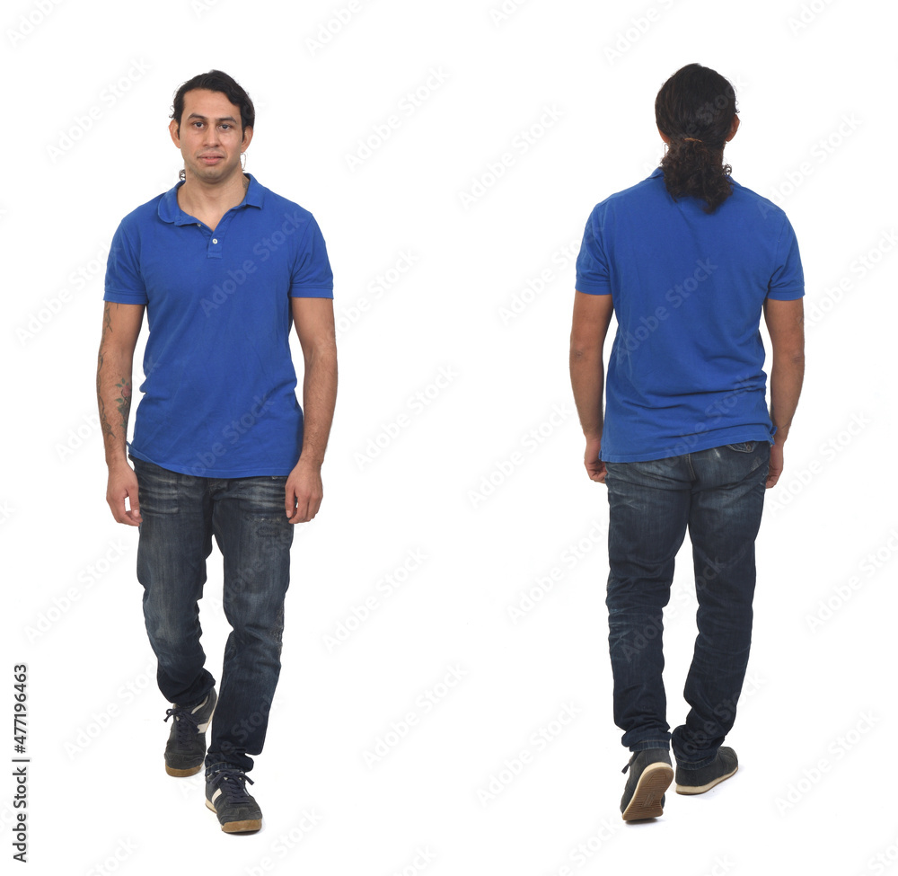 front and back view of a man walking on white background Stock Photo ...