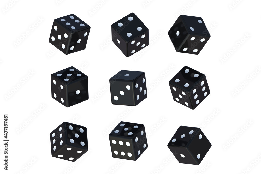 Group of black dice isolated on white background. 3d render Group of black dice isolated on white background. 3d render