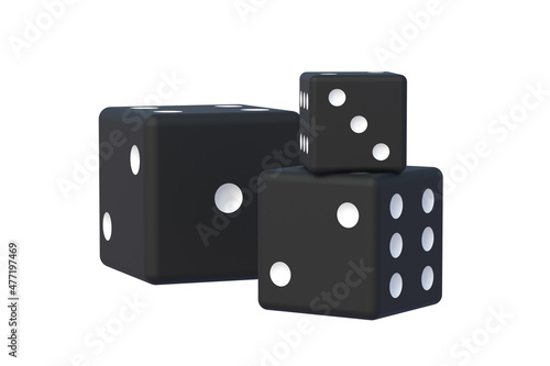 Black dice isolated on white background. 3d render
