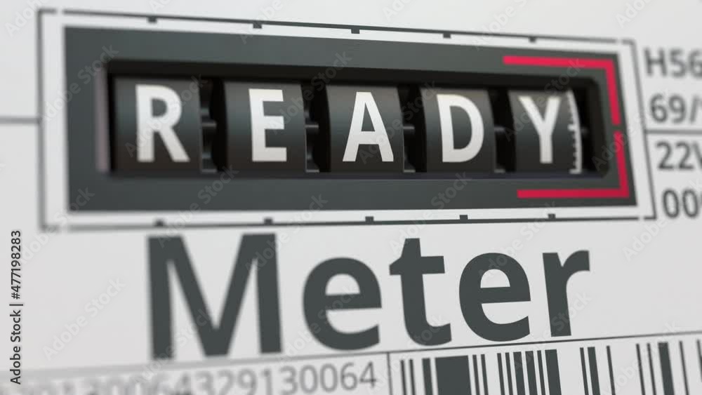 Analog counter displays READY text, conceptual 3D animation Analog counter displays READY text, conceptual 3D animation