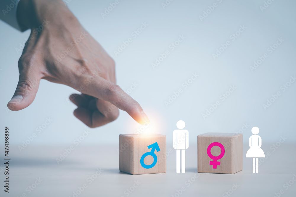 concept equality and differences between men and women, Hand touch ...