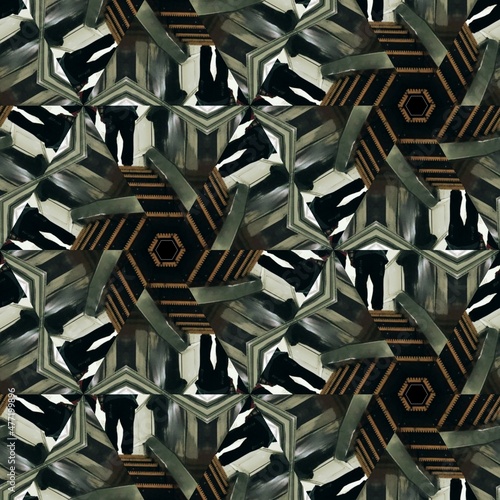 Steampunk hexagon pattern. Mechanism subway industry industrial ornament. Camo wallpaper, artistic backdrop clock geometry workshop vibe vintage