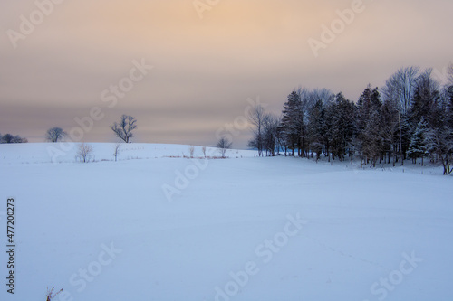 A winter countryside landscape in the province of Quebec  Canada