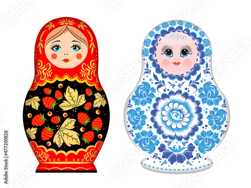 Wooden colored matryoshka doll. Russian nesting dolls.  photo
