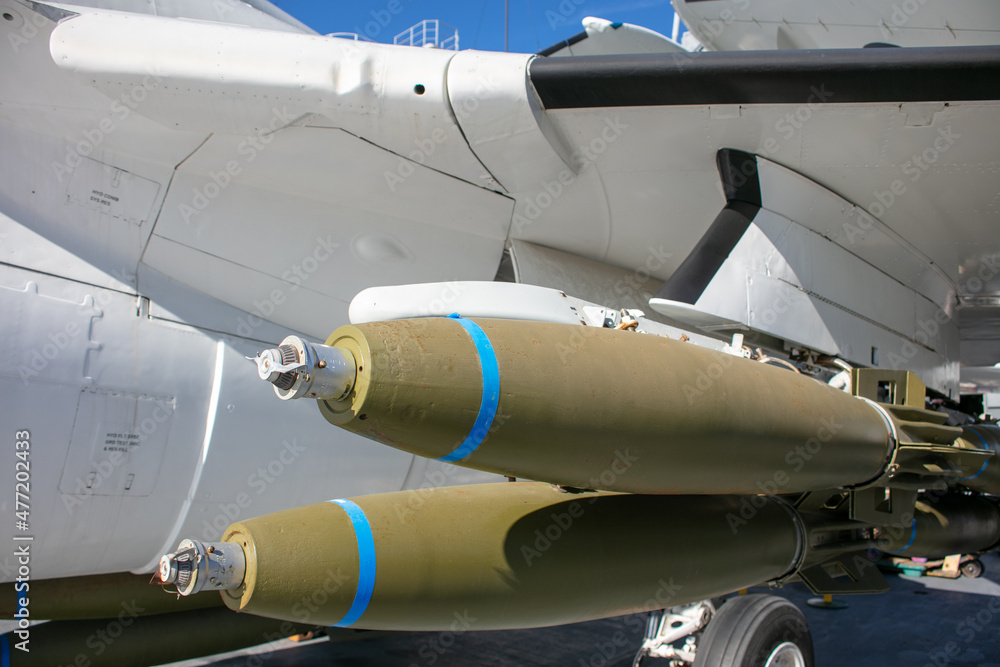 Gravity Bombs Hanging from a Strike Aircraft on their Wing Bomb Rack Ready for their Next Mission to Protect Freedom 