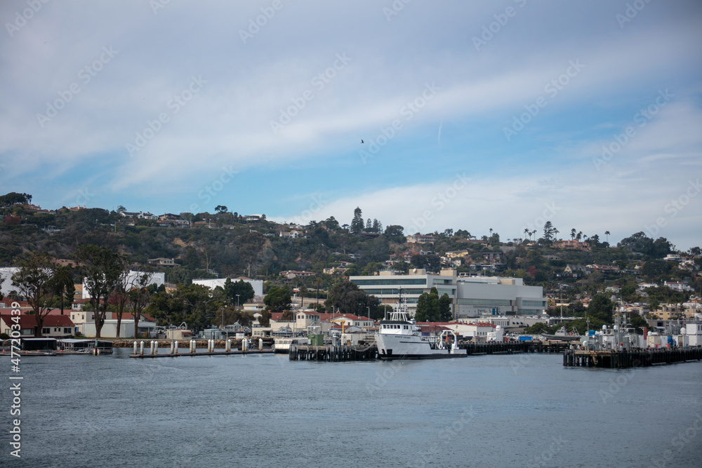 The Scripps Research Marine Facility Harbor as Seen from a Boat in the North Bay of the San Diego, California, Coronado Bay The Scripps Research Marine Facility Harbor as Seen from a Boat in the North Bay of the San Diego, California, Coronado Bay