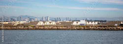 The Conventional Explosive and Ammunition Storage Farm at the San Diego Helicopter Air Base on the Coronado bay as Seen from a Boat with Concrete Bunkers 