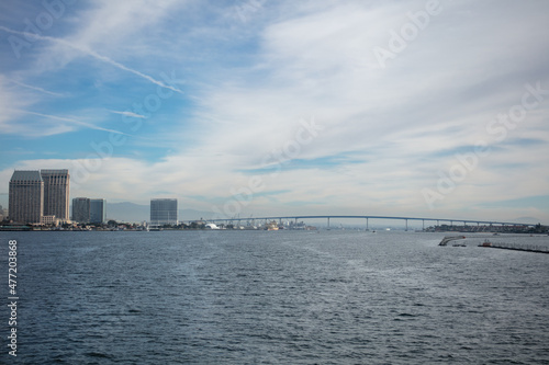  A View of the San Diego Downtown Area from a Boat on Coronado Bay with the Coronado Bridge in the Background