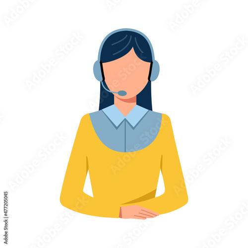 Customer support service. Girl operator with headphones and a microphone. Support, help, call center. Vector illustration in flat style