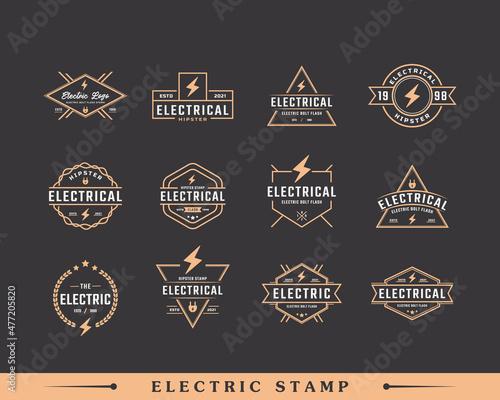 Set of Hipster Vintage Retro Rustic Label Badge for Electric Bolt Flash Storm Stamp Logo Design Inspiration