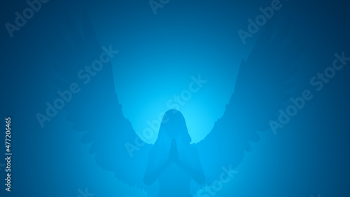 Fotografia 3d illustration of an angel silhouette on a blue background
