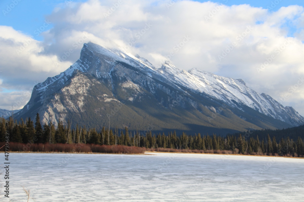 snow covered mountains in winter, Banff National Park, Alberta